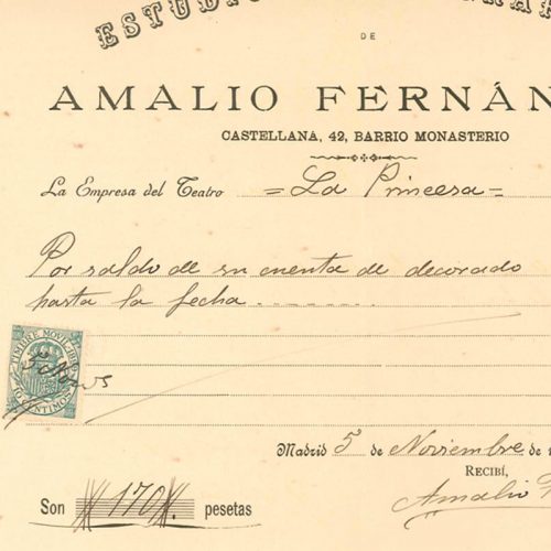 Factura de Amalio Fernández para.la empresa del Teatro de la Comedia